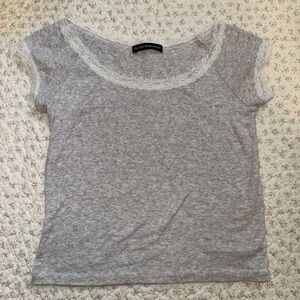 BNWOT - Brandy Melville John Galt Gray Baby T with lace trim, one size